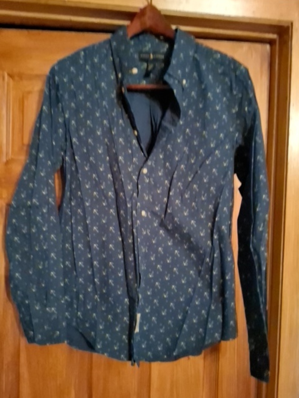 Ralph Lauren Navy Blue Button-Down Shirt with Small White Print